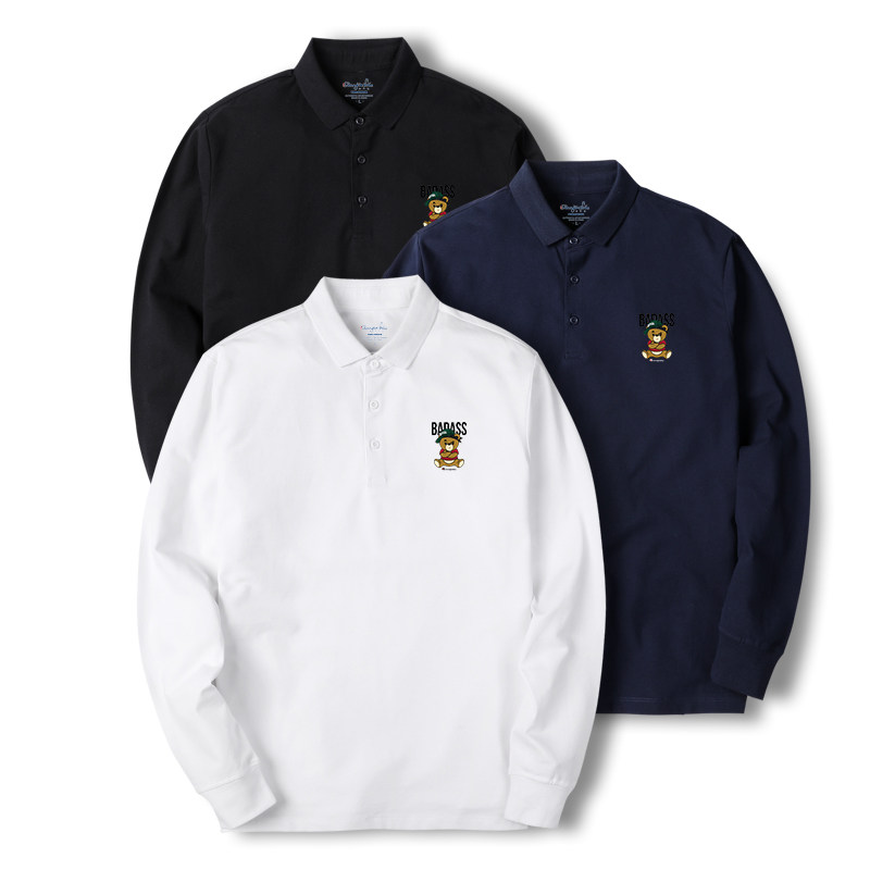 冠军说纯棉长袖翻领男装小熊polo衫 冠军说Polo衫