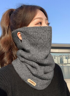韩版纯色围脖女冬季高级感针织防风面罩秋冬骑车防寒百搭挂耳脖套