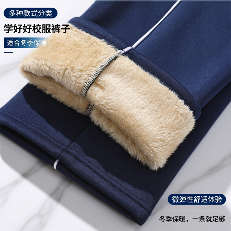 校服裤一杠两条杠三杠冬季加厚绒藏青羊羔绒初高中小学生蓝色校裤,淘宝优惠券,粉丝福利购,淘宝优惠卷
