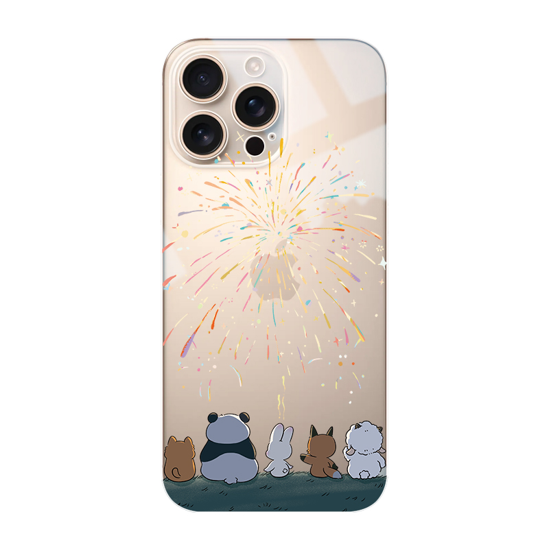 适用苹果16promax透明手机壳16Pro新款沙漠金iPhone15可爱小动物看烟花14promax全包防摔13Pro卡通女款手机壳