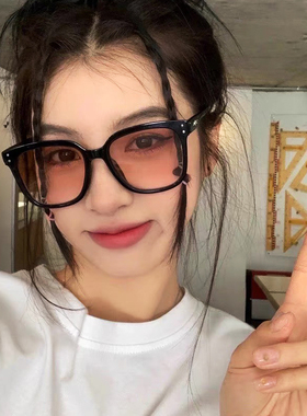 渐变粉方形复古男女墨镜腮红