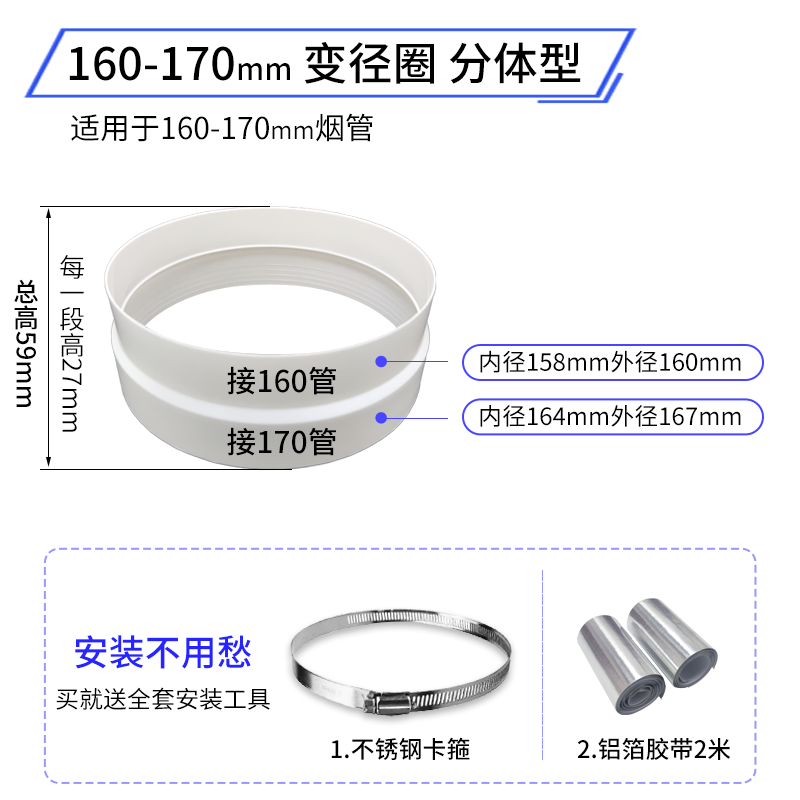 抽油烟机变径圈排烟管转换头转接头大小头变径管接头配件大全-图1