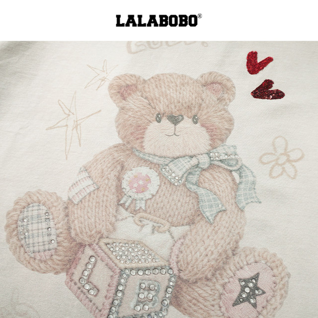 LALABOBO26 new lace splicing top fake two pieces old printed long-sleeved T-shirt