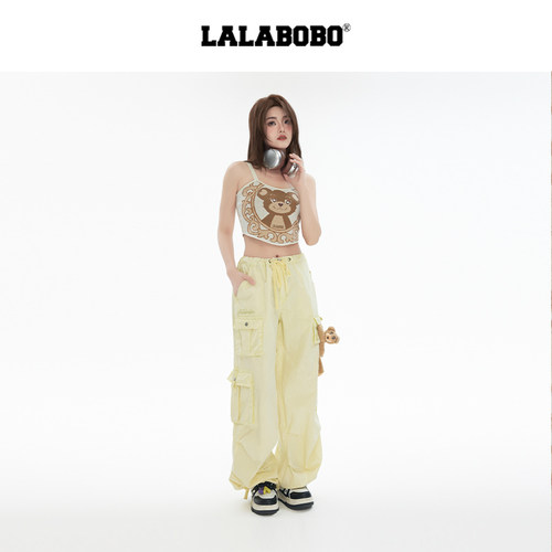 【商场同款】LALABOBO25年夏新款毛织背心女原创潮牌撞色印花上衣 - 图2