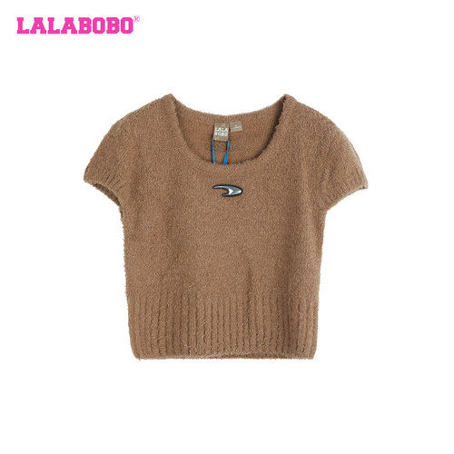 LALABOBO2023冬季新款潮流纯色休闲logo短袖针织衫女|LBCD-WSTM30 - 图3