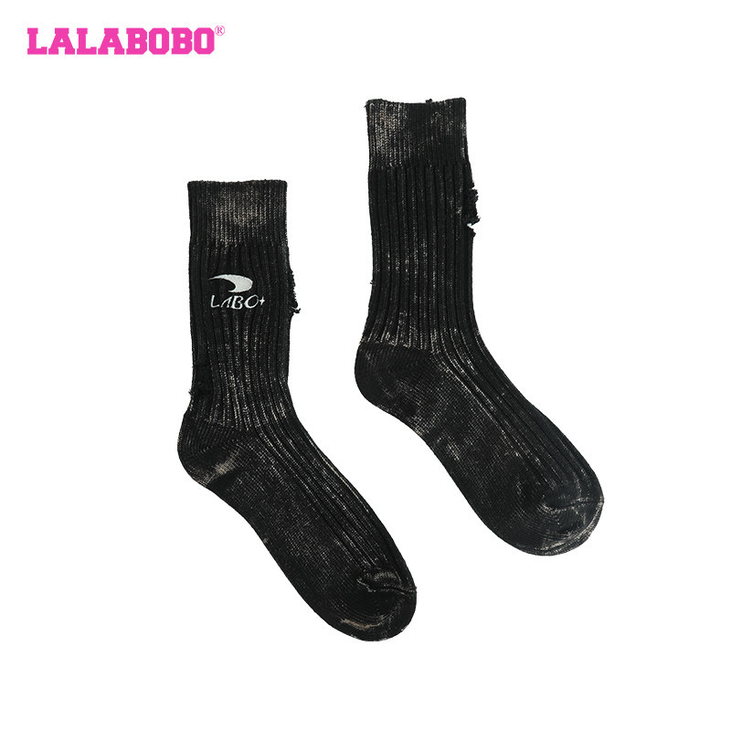 LALABOBO2023冬季新款保暖休闲黑色logo复古中筒袜女|LBCD-WQWD15 - 图0