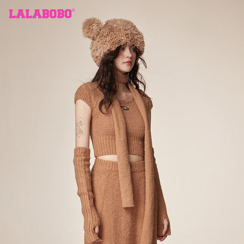 LALABOBO2023冬季新款潮流纯色休闲logo短袖针织衫女|LBCD-WSTM30 - 图1