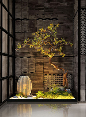 清香木仿真绿植室内装饰摆件中国风枯山水楼梯下拐角造景装饰假树