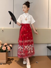 китайский костюм 马面裙女童春秋古装汉服裙子套装儿童装中国风明制唐装小女孩秋天