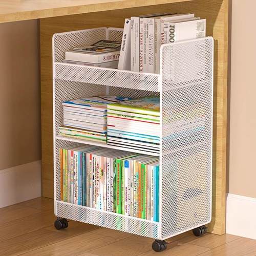 桌下置物架书桌旁小书架可移动落地办公桌边学生书本书包收纳滑轮 - 图1