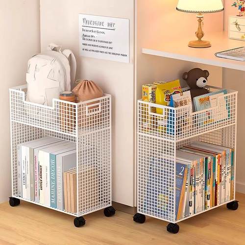 桌下置物架书桌旁小书架可移动落地办公桌边学生书本书包收纳滑轮 - 图3