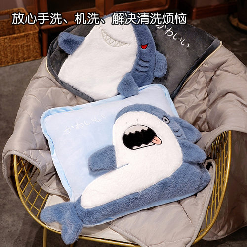 鲨鱼抱枕被子两用沙发客厅男生办公室靠枕午睡毯车用二合一空调毯 - 图2