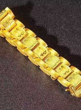 福纳税高端奢华金色天赐鸿福手链男士时尚百搭沙金手饰送长辈礼a4