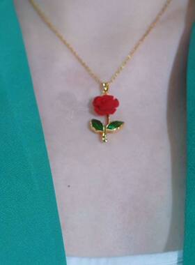 @但长商贸玫瑰花朵项链霓倾画油吊坠时尚气质百搭锁骨链送老婆a4