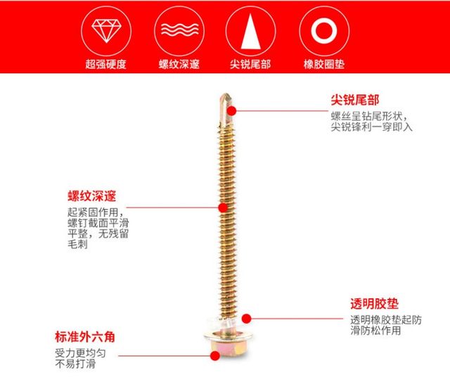 External hexagonal self-tapping iron steel plate drilling screw
