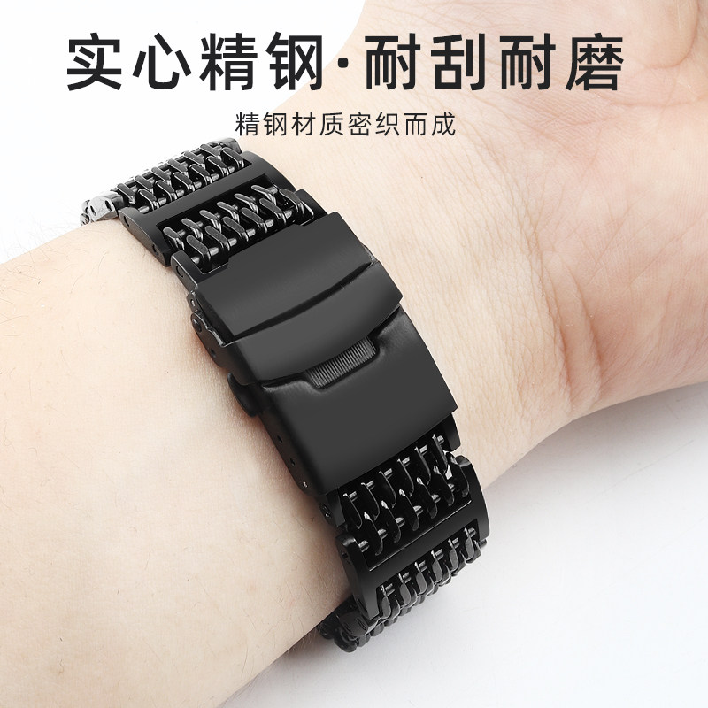 实心精钢手表带男钢带代用精工5号水鬼山罐头鲍鱼手表带精钢表链 - 图1