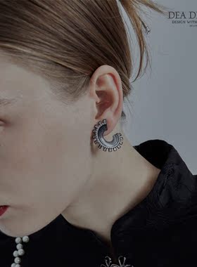 DEA DESIGN 长城系列 黑金立体长城耳钉 建筑风 个性时尚
