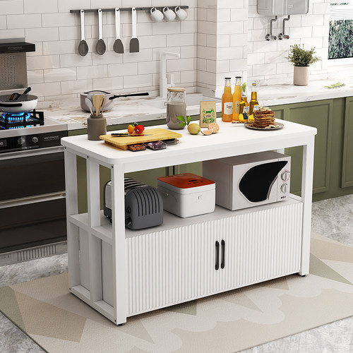 厨房置物架切菜台落地多层储物柜微波炉烤箱收纳柜家用厨房切菜桌 - 图2