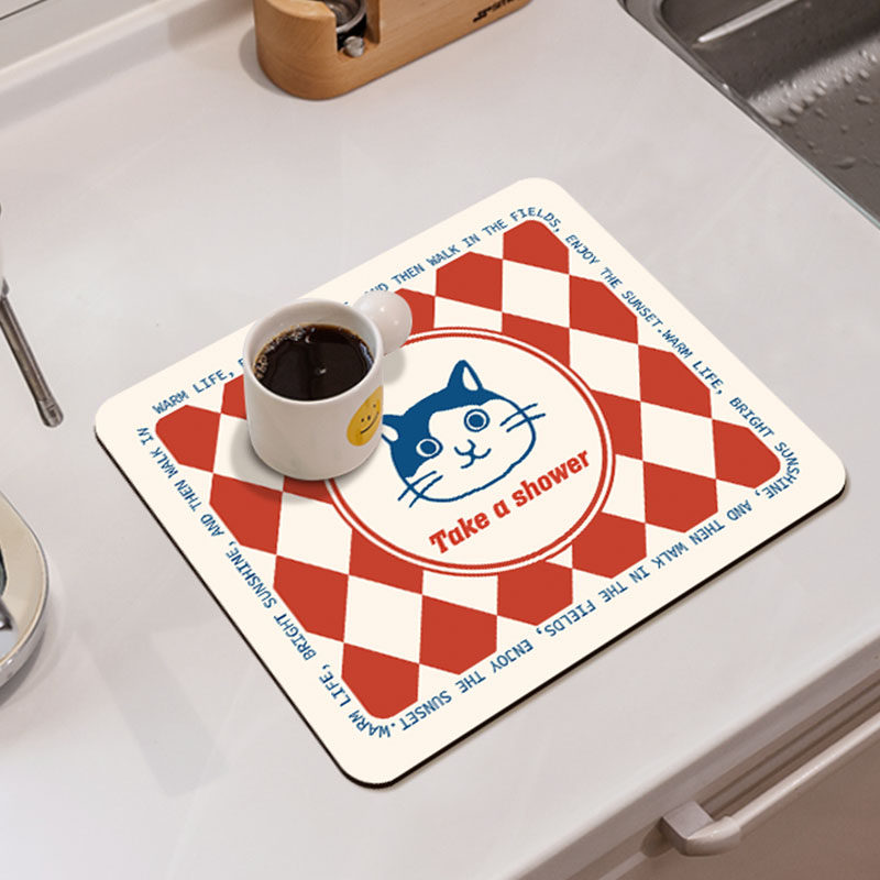 可爱猫脸新款卡通厨房沥水垫吸水桌面隔热防烫垫家用防滑桌垫餐垫,淘宝优惠券,粉丝福利购,淘宝优惠卷
