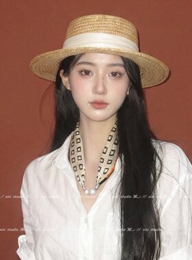 复古白色菱形格子磁吸丝巾项链小