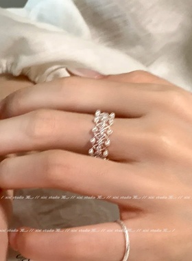 简约百搭蕾丝花边珍珠锆石戒指