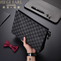 New Luxury Brands Mens Hands Bag Large Capacity Plaid Hand Clip Bag Business Casual Real Leather Hand Grab Bag Tide