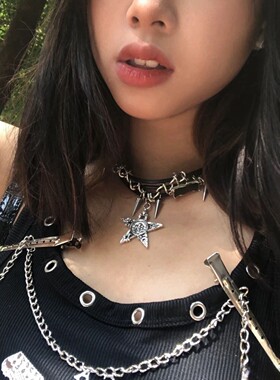 星星铆钉choker亚文化配饰哥特暗黑女Y2K辣妹颈链小众朋克锁骨链