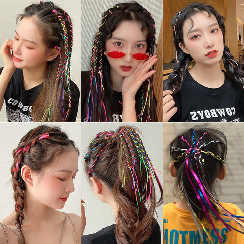 女童编发彩绳儿童扎头发彩带编绳脏脏辫头绳发绳编头发的彩绳头饰 - 图0