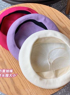 女生夏季网眼透气贝雷帽韩版ins纯色百搭画家帽子清新文艺蓓蕾帽