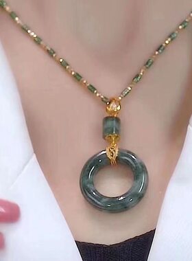 富纳锐商贸绿色平安扣项链时尚百搭高级感吊坠锁骨链送老婆送妈a3