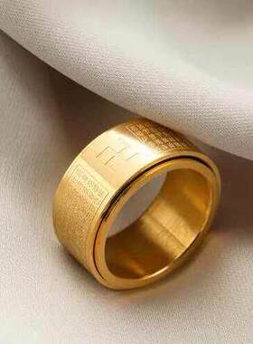 聚干雅芝十二生肖钛金戒指可旋转转运招财戒子男女心经本命佛指a4