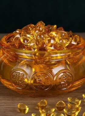 水晶玻璃聚宝盆家居装饰品吉祥物摆件礼品吉祥物黄色水晶飾品禮品