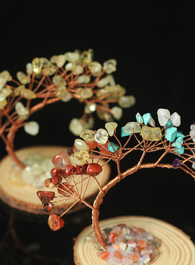 成品天然七彩水晶碎石紫水晶幸运树发财树水晶家居摆件幸运树跨境