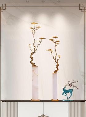 招财迎客松玄关竖高摆件高端大气别墅客厅电视柜装饰乔迁开业送礼