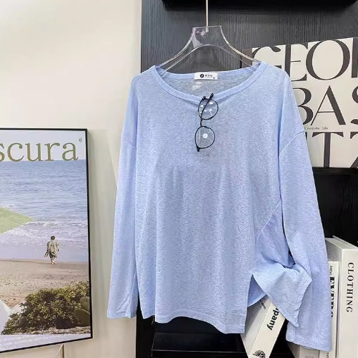 糖果色侧开叉冰丝麻长袖防晒T恤女夏薄外搭宽松慵懒空调罩衫上衣,淘宝优惠券,粉丝福利购,淘宝优惠卷