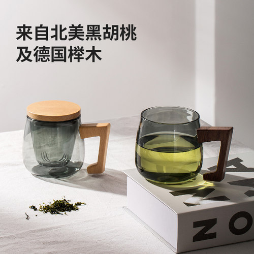 木笙玩物玻璃杯耐高温耐热防爆水杯办公室茶杯茶水分离杯子泡茶杯 - 图0
