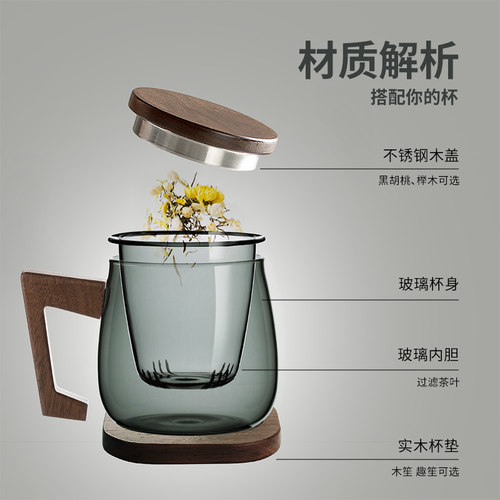 木笙玩物玻璃杯耐高温耐热防爆水杯办公室茶杯茶水分离杯子泡茶杯 - 图2