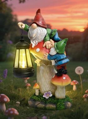 跨境庭院创意植绒小矮人精灵户外太阳能灯花园路径阳台草坪装饰灯