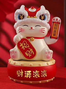 新款创意招财猫自动招手开业礼品 喜庆桌面柜台客厅装饰树脂摆件