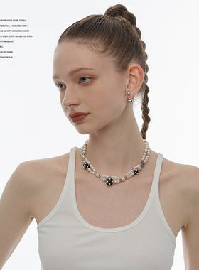 施家珍珠手工编织花朵项链