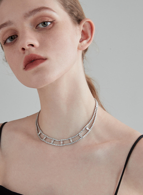 黑刺猬 简约双层闪钻项链女时尚潮流锁骨链轻奢颈链甜酷choker