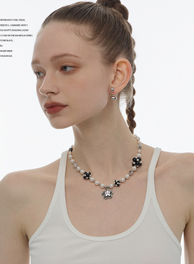 施家珍珠花朵项链手工串珠