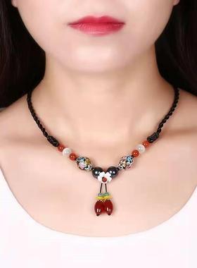 适合夏天戴的项链民族风吊坠挂绳女款高档视觉系配饰巨好看的项链