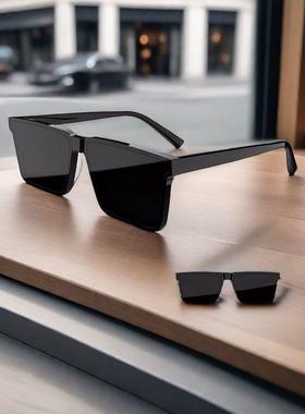 太阳眼镜潮高级感ins韩版方框大脸眼镜开 车男士专用偏光痞帅太阳