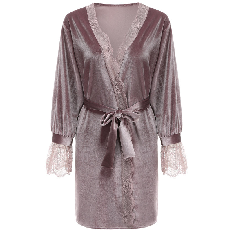 性感蕾丝镂空春秋聚拢带钢圈冬睡裙 隐萱睡衣/家居服套装