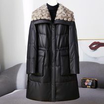 2023 Henning new genuine leather down clothes woman 90 goose suede sheep leather medium long water mink fur middle-aged big code jacket