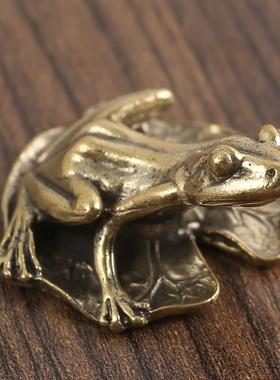 黄铜睡美蛙实心摆件办公室茶桌茶具桌面青蛙茶宠纯黄铜工艺品铜器