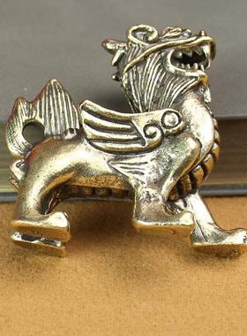 麒麟黄铜摆件茶具茶宠办公室实心飞天麒麟纯铜金属工艺摆件小礼品