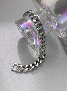 欧美朋克男士简约钛钢立体切面手链 ins时尚个性潮酷情侣手链配饰