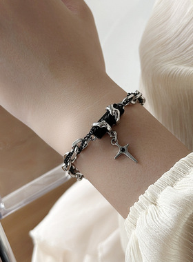 钛钢不掉色古巴链手链男士潮牌嘻哈女 ins冷淡风简约情侣手饰配饰